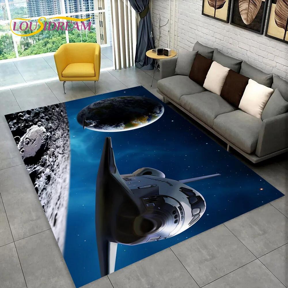 3D Spaceship Spacecraft UFO Cartoon Carpet Rug for Home Living Room Bedroom Sofa Doormat Decor,kids Area Rug Non-slip Floor Mat