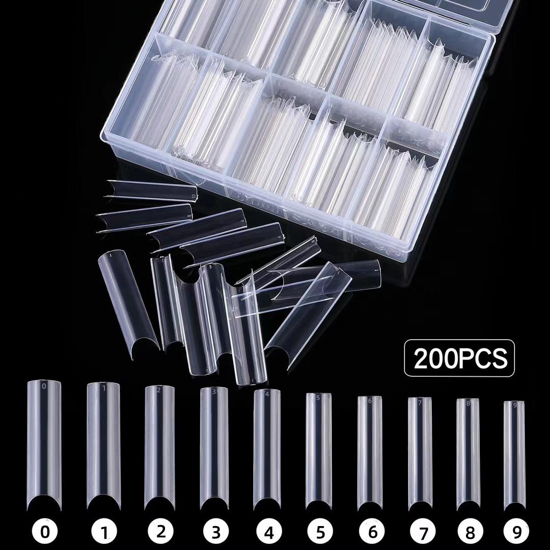 

Extra Long Trapezoid Denim Bamboo Nail Tips, Full Cover, Transparent, 240 Pieces