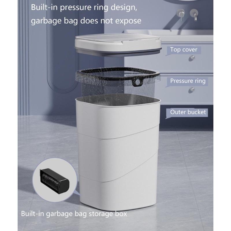 14L Automatic Waste Container Light Feature Twist Protect Three Detection Picks For Telecommute And Bathroom Use