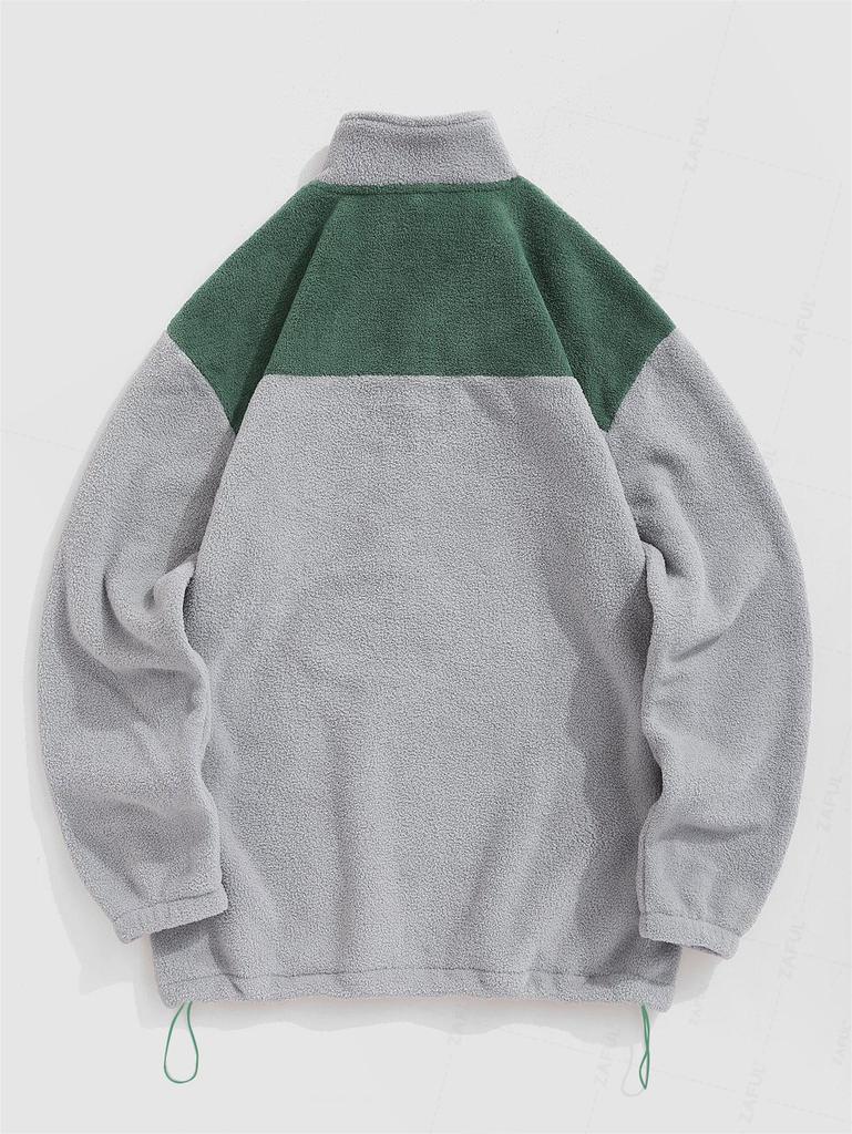 ZAFUL Men's Two Tone Colorblock NEW YORK Embroidered Quarter Zip Fuzzy Fleece Stand Collar Pullover Sweatshirt