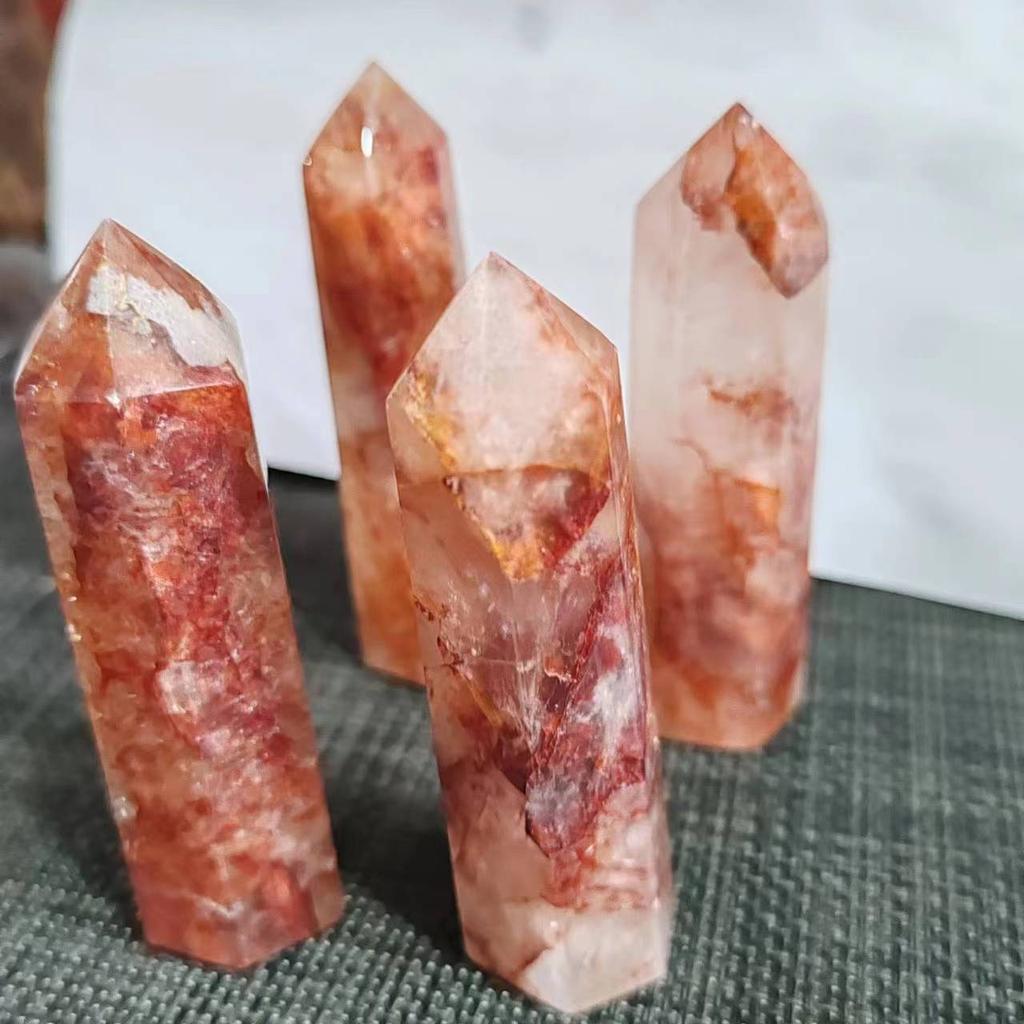 Natural Crystal Red Gum Flower Hexagonal Single Pointed Pillar Polishing Hexagonal Columns with Original Decorative Stones