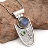 Pendant Silver  Peridot Labradorite Gemstone Jewelry Sterling 2.5" Fiery