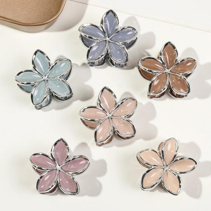 6Pcs Frangipani small hairpin female high-end sense of disc hair ponytail clip jelly color cute shark clip