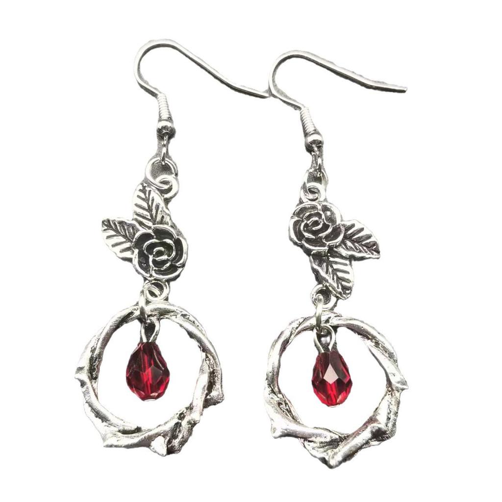 Halloween Gothic Vintage Rose & Roter Edelstein Kristall Dorn Ohrringe