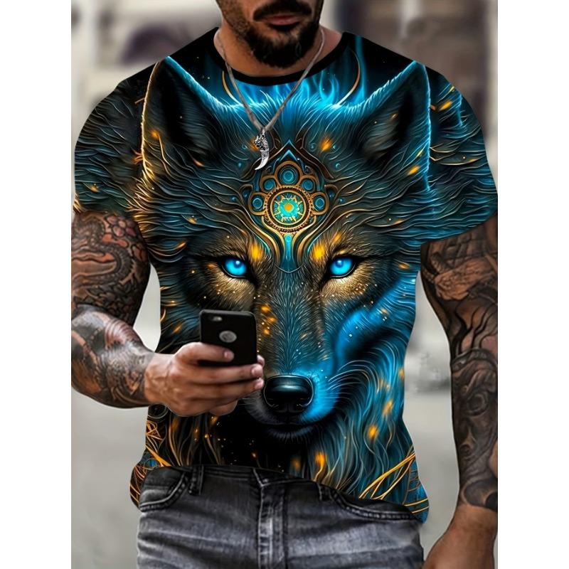 Men's T Shirt 3D Animal Printed Tees Fashion Wolf Pattern Short Sleeve Tops Casual O-neck T-Shirts Streetwear