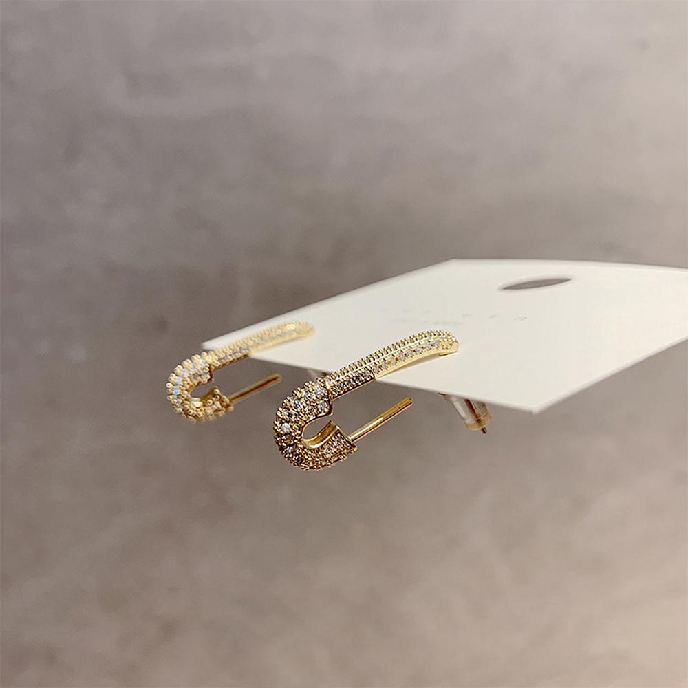 Matte Gold Irregular S925 Pendant Punk Paper Clip Earrings Stud Earrings Geometric Earrings Crystal