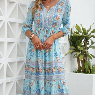 Bohemian Long A-line Dress Women's High-waisted Dress