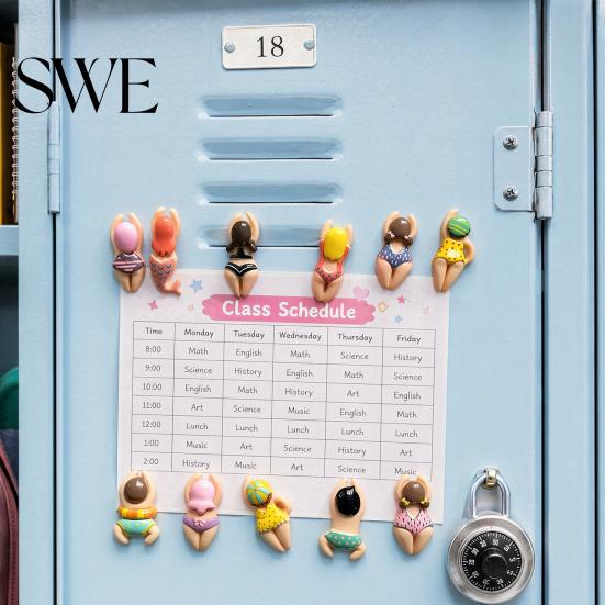Fridge Door Magnet 6/11Pcs 3D Swimming Figure Refrigerator Magnet, Cartoon Bikini Women Metal Surface Decorative Home Kitchen Office Whiteboard Locker