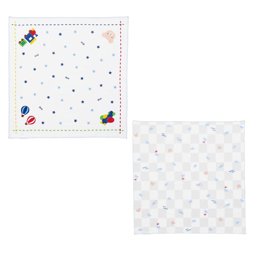 Gauze Handkerchief Gauze Set of Made In 35 X 35 Childbirth Baby Baby Gift Blue [MIKI HOUSE] Set, Handkerchief, Towel, 2, 100% Cotton, Japan, Cm,