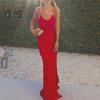 Women Evening Dress Low-cut V Neck Backless Sleeveless Spaghett Strap Split Hem Patchwork Slim Fit Floor Length Solid Color Cocktail Prom Party Maxi