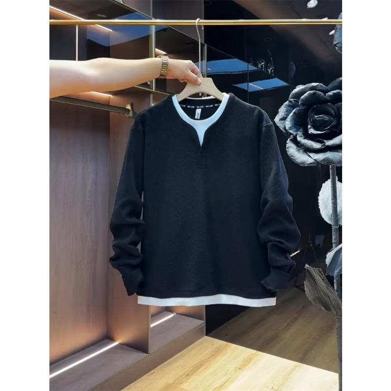 Autumn New Men's Fake Two-piece Casual Sweatshirt Trendy Fashion Pullover Long-sleeved Versatile Hoodies