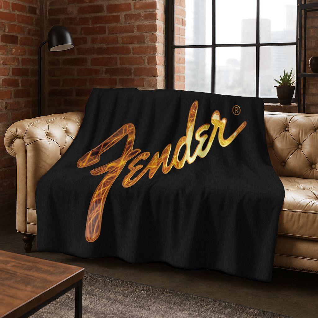 Fashion Fender Logo Guitar Music Instruments Art Flannel Blanket,Cozy Soft Throw Blanket for Home Bedroom Bed Sofa Cover Gift