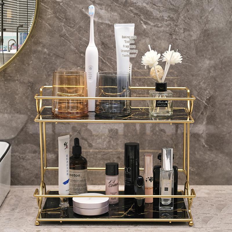 Punch-Free Double-Layer Bathroom Shelf for Skincare and Cosmetics Storage