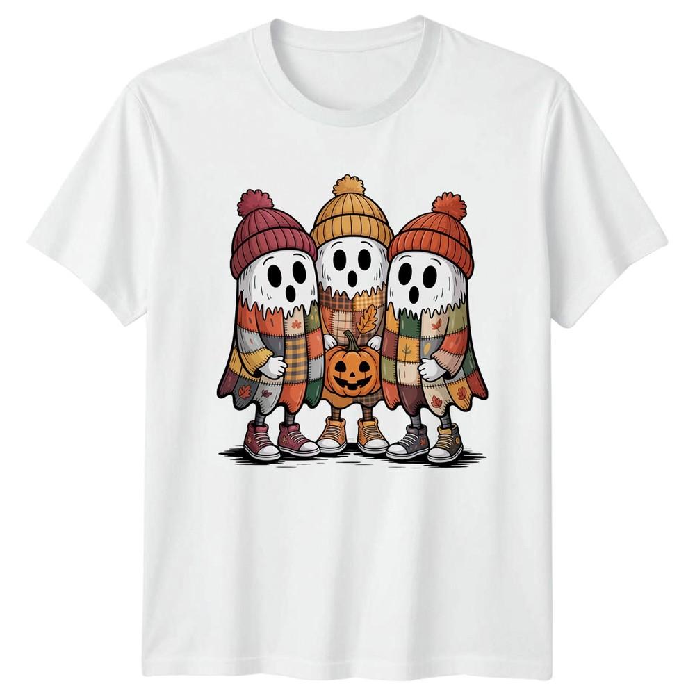Cozy Fall Ghosts With Pumpkin TShirt Spooky Cute Halloween Autumn S