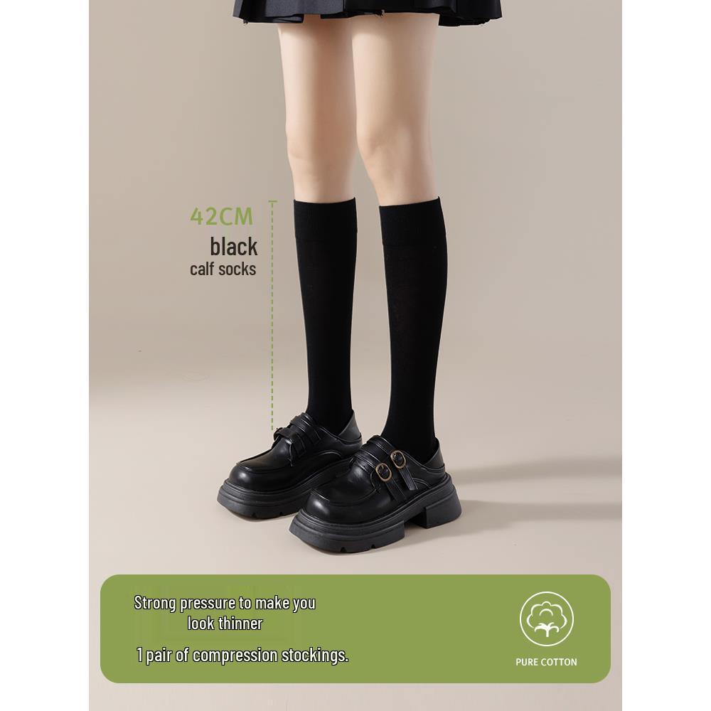 Schwarze Damen-Kompressionsstrümpfe über dem Knie - Schlankmachend, mittlere bis hohe Wade, Perfekt für Röcke, Frühling & Herbst