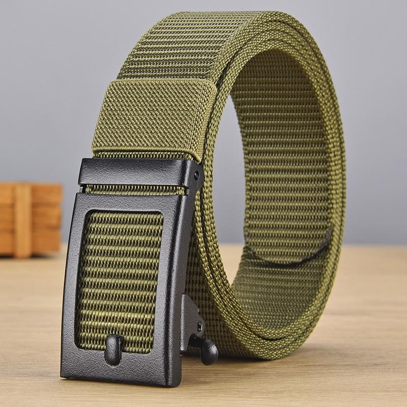 New toothless iron sheet automatic buckle nylon belt for men's outdoor leisure, breathable canvas belt, versatile pants belt