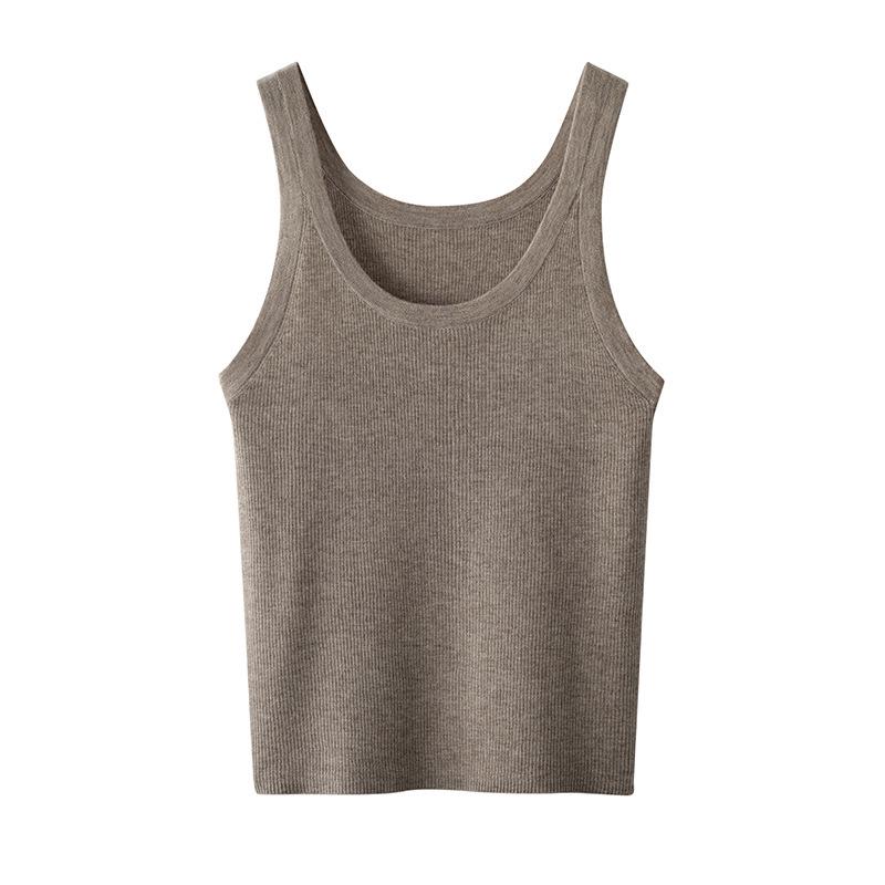 Women's U-neck Knit Tank Top - Imitation Wool, Wide-Strap, Slim-Fit Base Layer Camisole