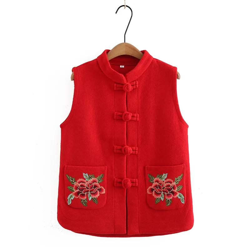 Spring and Autumn Waistcoat Women's Plus Size Western Style Thin Woolen Pocket Embroidered Waistcoat Fashion Waistcoat Jacket