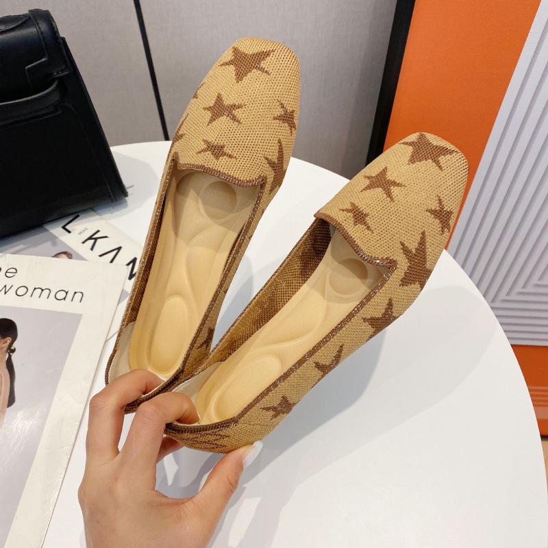 Flying woven flat-soled single shoes women's new shallow-mouth fashion soft-soled square-headed beanie shoes