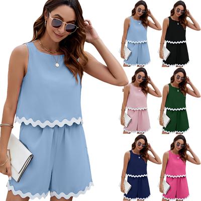 Women's Suit Spring and Summer New Round Neck Sleeveless Vest + Shorts Suit Ladies Sleeveless Ladies Trousers
