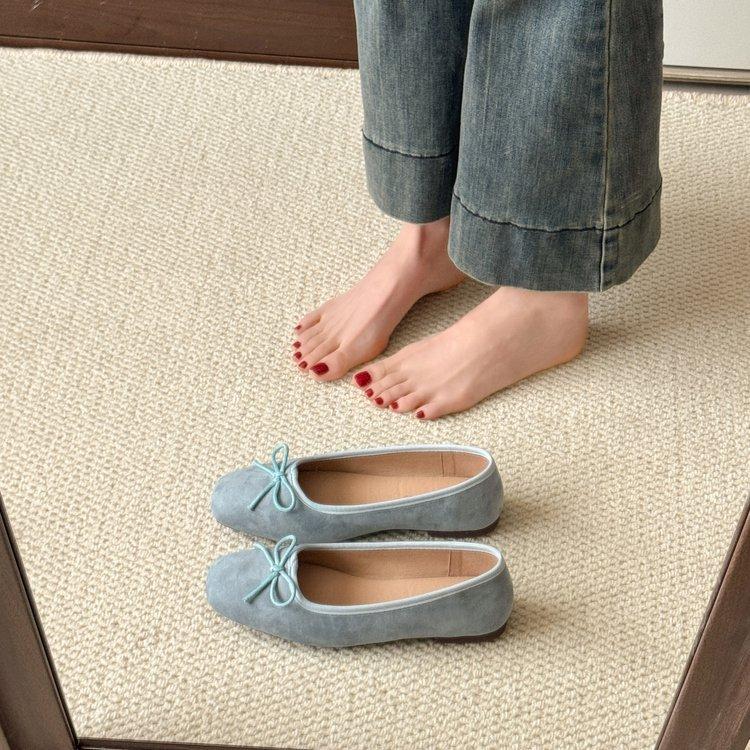 

Fashion Hot Selling 2025 Soft Bottom Ballet Flats Low Heel Slip-On Round Toe Velvet Shoes with Bowknot Macaron Casual Women s Footwear 40 озеро синий