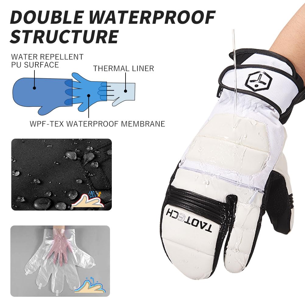 TaoTech Snowboard-Triggerhandschuhe mit Handgelenkschützern, Skihandschuhe für Damen und Herren mit Innenprotektoren, Dreifinger-Schutz (M, Schwarz)