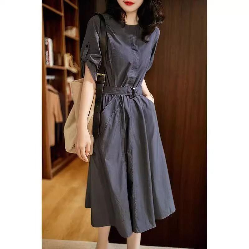 Casual Fashion Workwear Dress With Knitted Fabric And Button Detail For Travel And Leisure