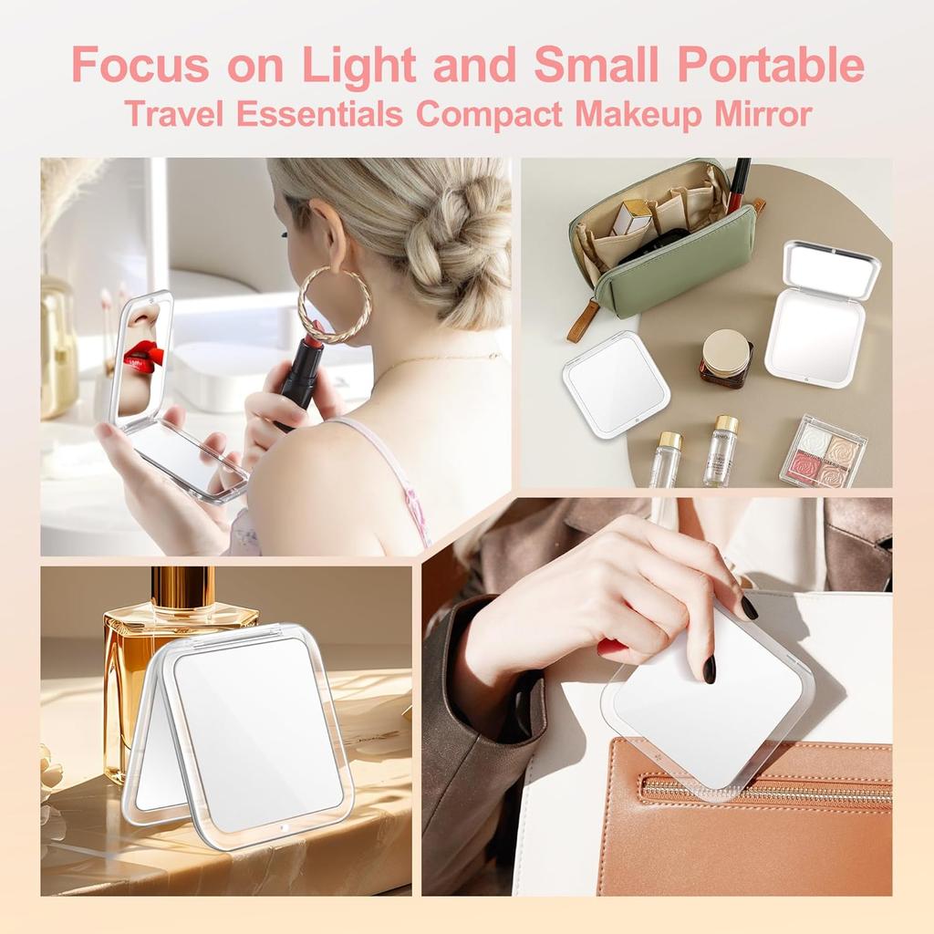 Travel Folding Pocket Makeup Mirror,  Portable Vanity Compact Cosmetic Mirror with 30X Magnifying Essentials Present for Girls