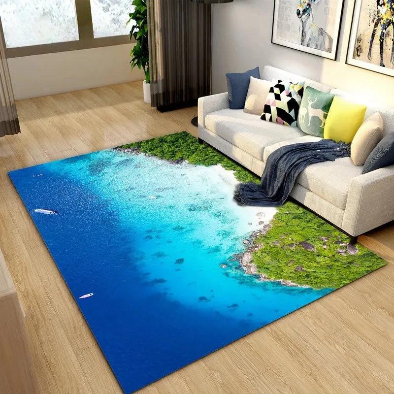 Beautiful Coastline Scenery Carpet for Living Room Bedroom Nursery Room,Outdoor Patio Garden Yard Decor Area Rug,Home Decor