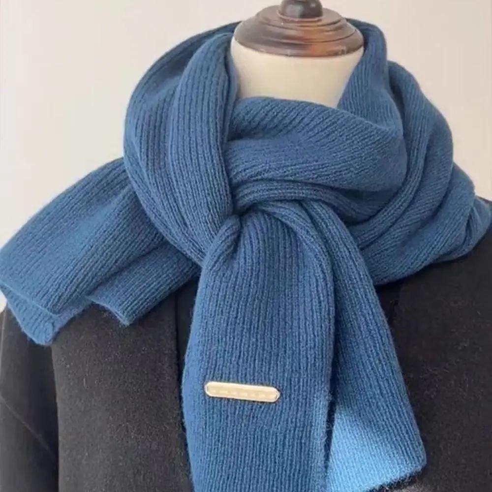 Winter Warm Neckerchief Fake Collar Solid Color Cross Scarf Woolen Thicken Knit Scarf Neck Warmer Women Girls