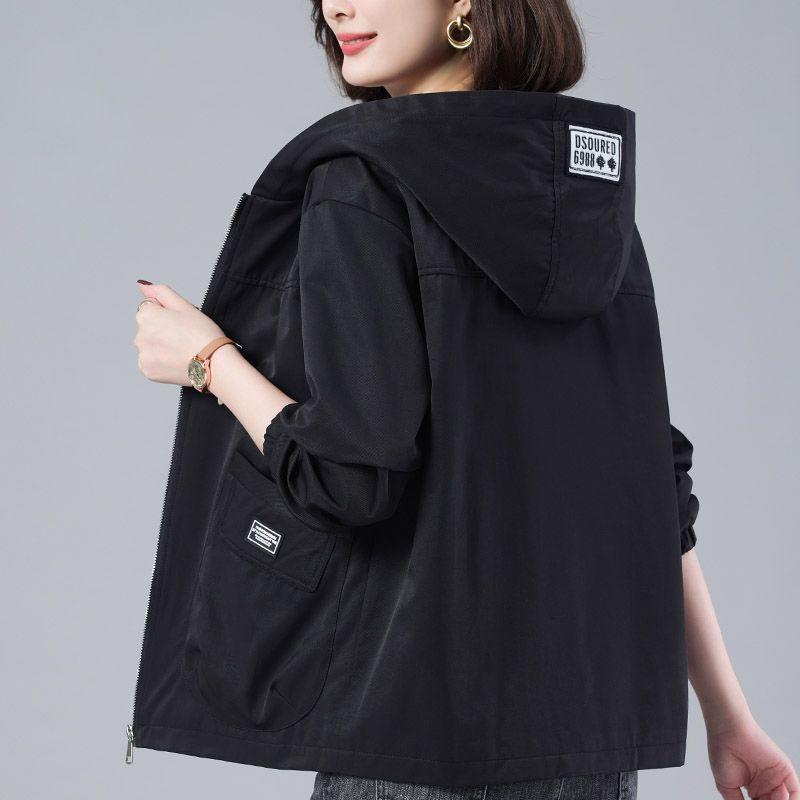 Spring Autumn Hooded Windbreaker Women Korean Casual Mid-Length Zipper Coat Female Casual Outerwear Loose Jacket