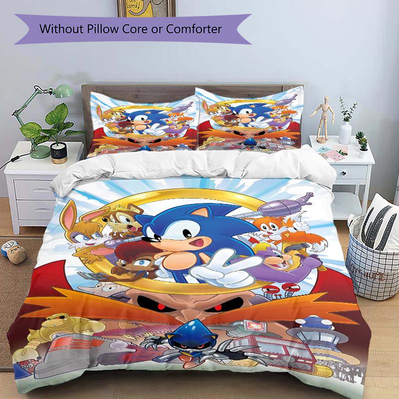 

3pcs Sonic the Hedgehog Quilt Cover Set - Soft and Cozy Bedroom, Guest Room and Dorm Decorative Bedding 3-Piece Set 1 Quilt Cover + 2 Pillow Sham 135x200cm