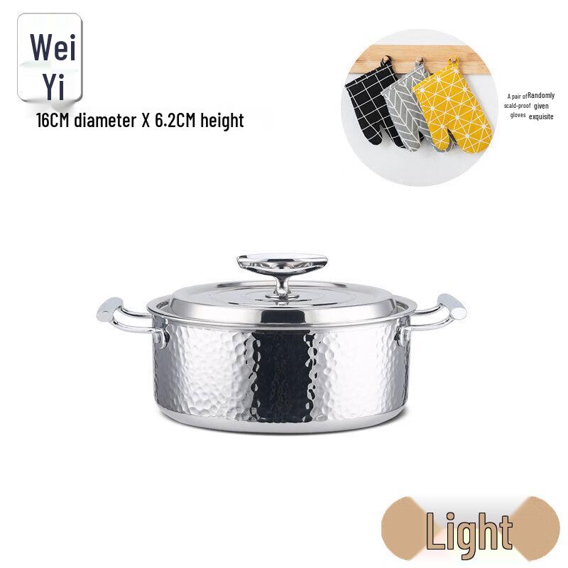Weiyi 304 Stainless Steel 3-Ply Composite Saucepan, Noble Silver Shallow 16cm