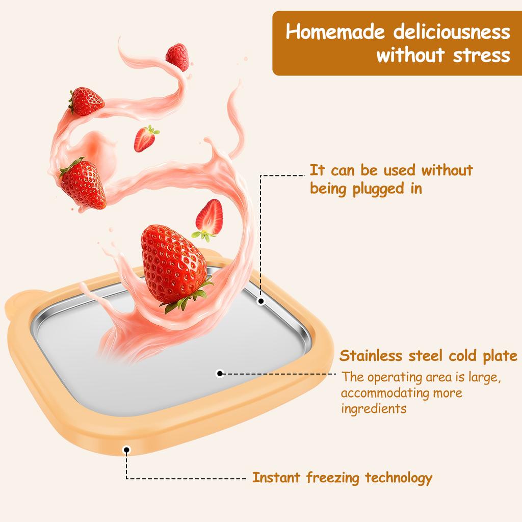 Rolled Ice Cream Maker Cold Sweet Fried Ice Pan DIY Household Frozen Yogurt Maker for Homemade Stir Fry Ice Tray