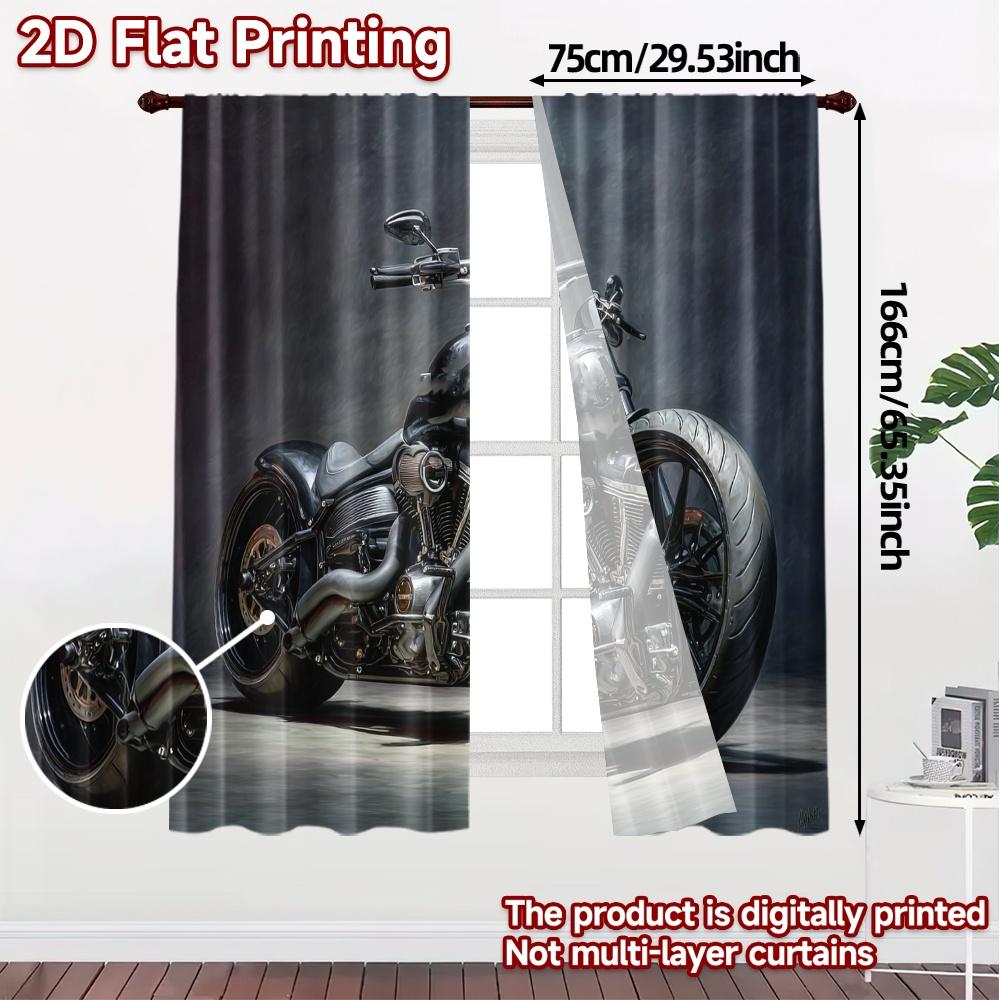Flat Printing Curtains Without Rod Darksteel Rider Chic Window Curtain Versatile Fabric Decorations Home Set Of 2 Made Polyester Washable