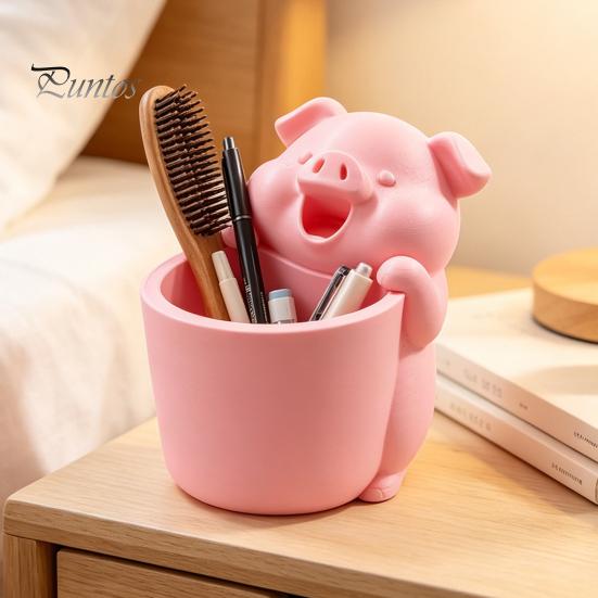 Large Capacity Pencil Holder 3D Printed Cute Piggy Storage Pot, Cartoon Pig Shaped Pen Holder, Makeup Brush Cup for Vanity Organizer, Multifunctional