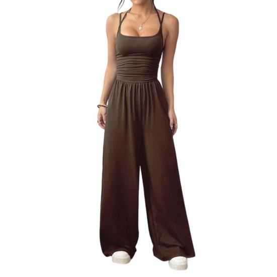 Workout Jumpsuits for Women Spaghetti Strap Sleeveless One Piece Overalls Wide Leg Long Pants Rompers Sexy Backless Yoga Outfits