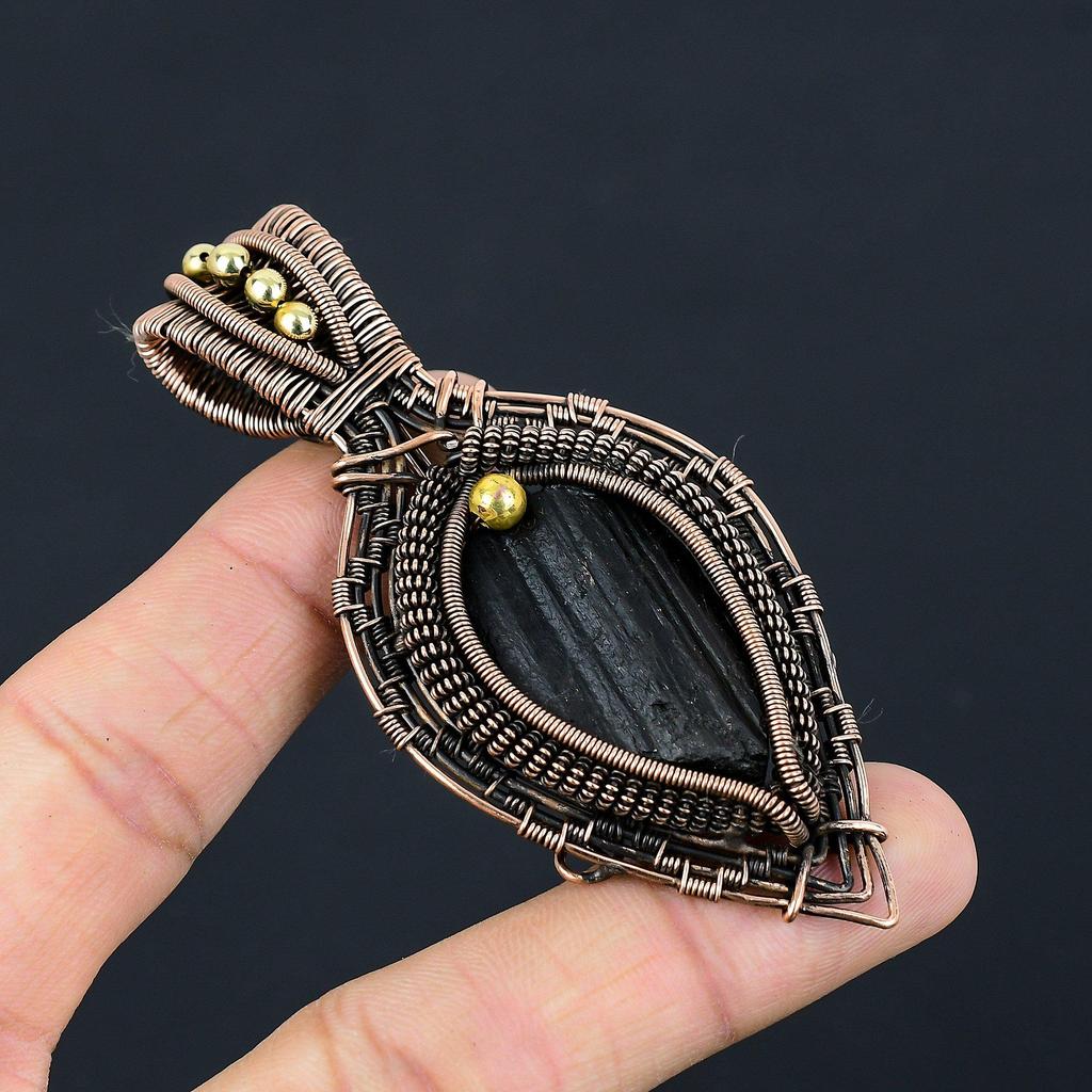 Black Tourmaline Pendant Gemstone Jewelry, 999 Copper Wire Wrapped Pendant, Handmade Amazing Pendant Jewelry