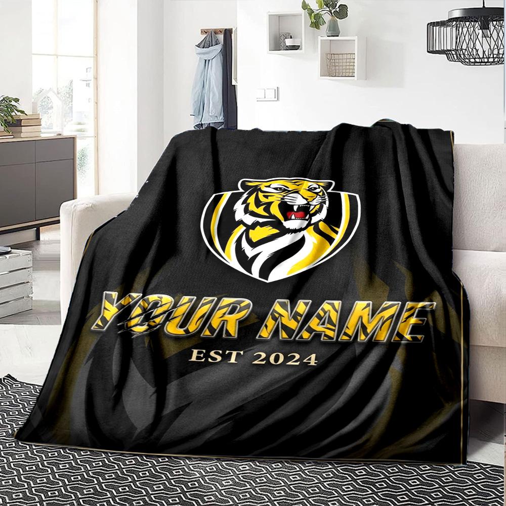 Name Custom Richmond Tigers Print Flannel Blanket High Quality Warm Comfortable Cover for All Seasons Perfect for Gifts Home Decor