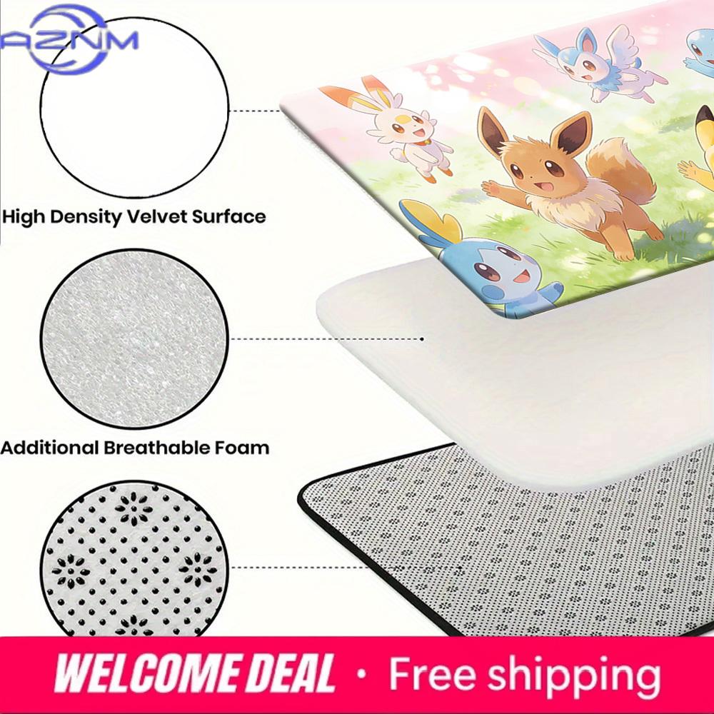 Cute Pokemon Eevee Pikachu and Friends Print Non-slip Doormat, Soft Absorbent Floor Rug for Home Decor