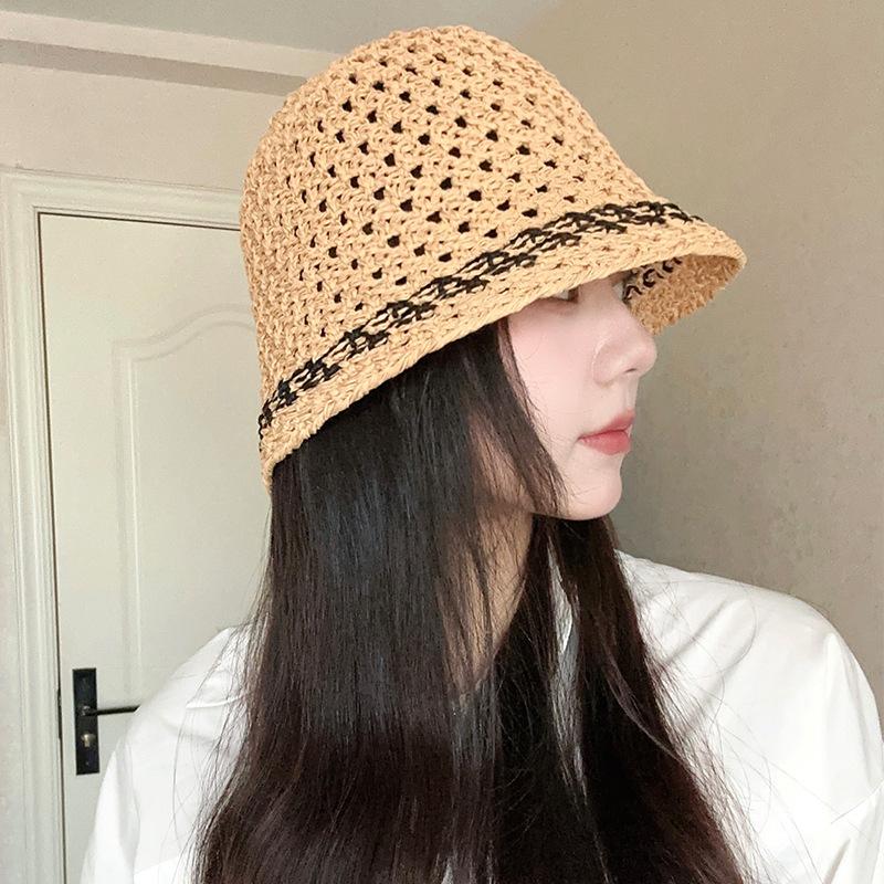 Foldable Bucket Hat Women's Sunshade Sunscreen Hat Simple Color Matching Milk Silk Woven Bucket Hat