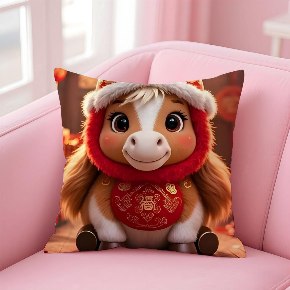 Auspicious Lucky mascot for the Year of the Horse Cushion Cover Pillow Case Soft Skin Friendly Fabric Comfort  Concealed Zipper
