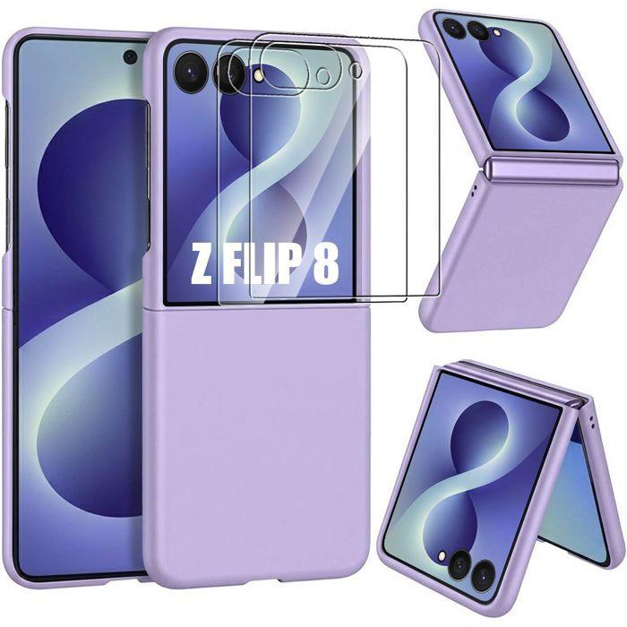 Case for Samsung Galaxy Z Flip 8, Rigid Slim Anti-Scratch Shockproof Purple - 2 Tempered Glasses