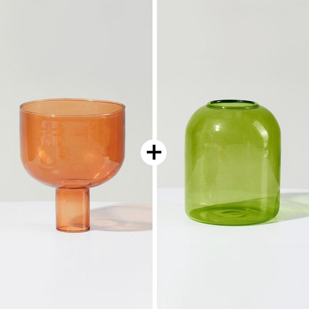 2pc Set Terrarium Hydroponic Plant Pot Flowers Candle Holders Decor Colorful Glass Vase Mini Vases