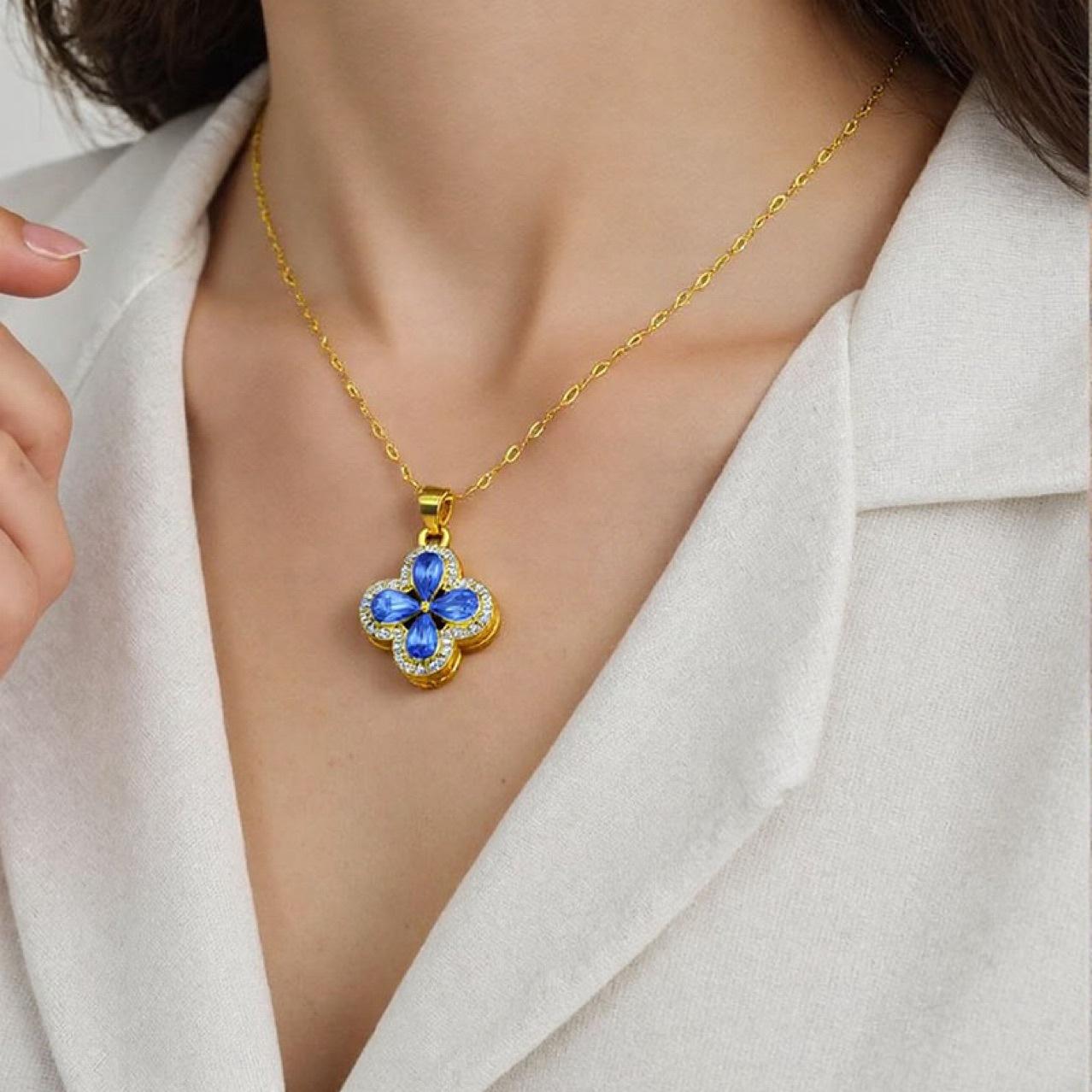

Модное двустороннее ожерелье с одинарным цветком клевера Beimu синий