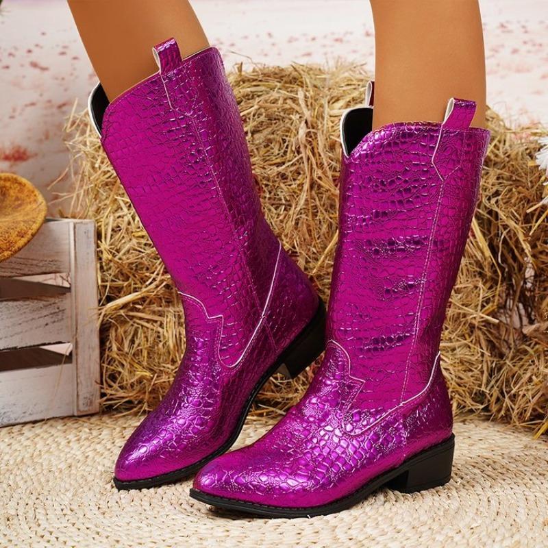 Plus-size Boots, Retro Wide-soled Pointed Mid-calf Boots, Square Heels, Women's Boots, Women's Shoes