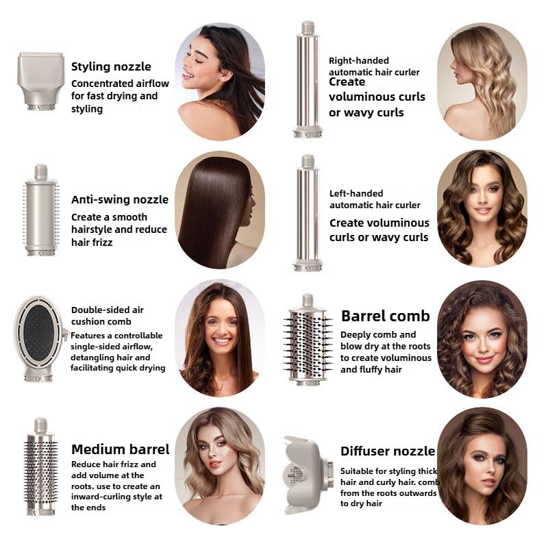 High Speed Hot Air Comb Automatic Roll Eight in One Folding Household Hair Dryer Negative Ion