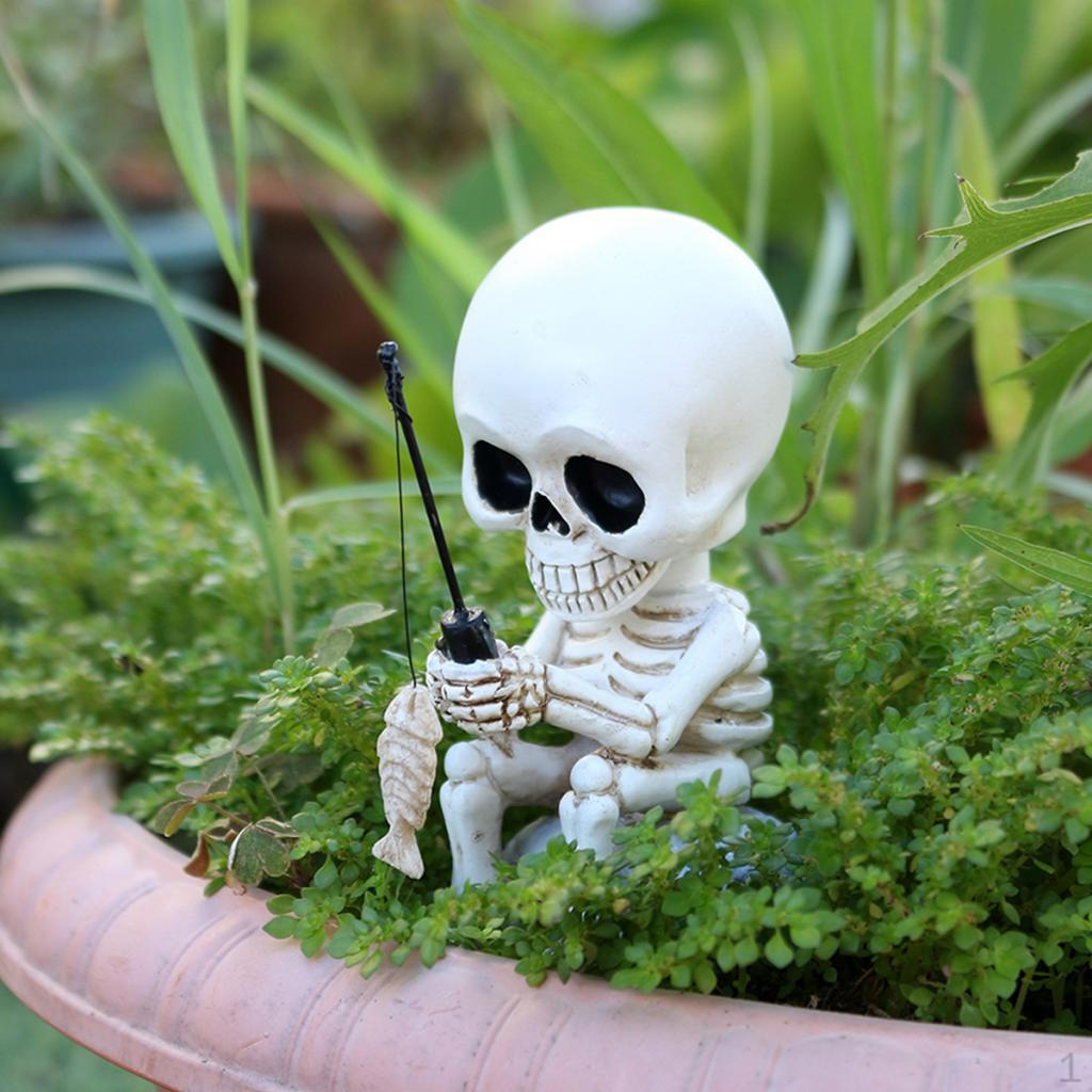 

Halloween Statue Sculpture Fishing Skeleton Figurine Decorative Collection Resin Ornament for Living