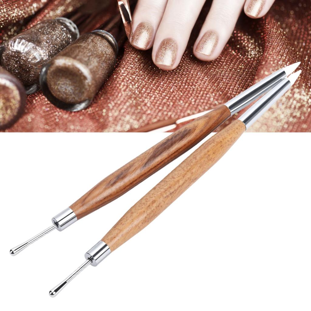 Nail Sculpture Pen Wood Handle Silicone Metal Dual Tipped Nail Brushes for 3D Sculpting Fine Line Detailing