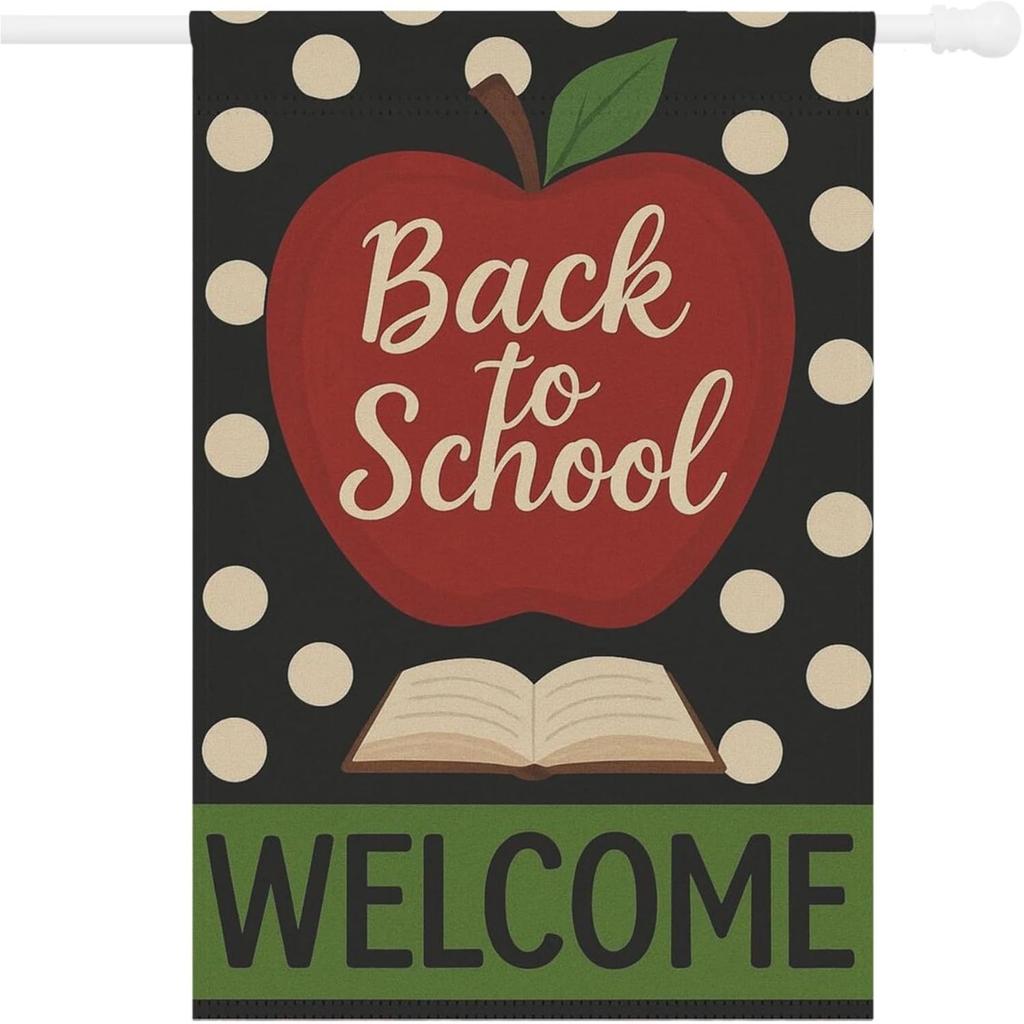 Back to School Apple Garden Flag 1st Day of School Yard Decor | The First Day Back to School Double-Sided Oxford Cloth Garden Flag Outdoor Party Deco